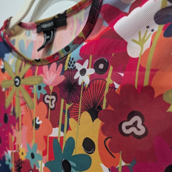 Forever 21 Womens Floral Mesh Top Festival M Rave Dopamine Long Sleeve Retro - Picture 4 of 11